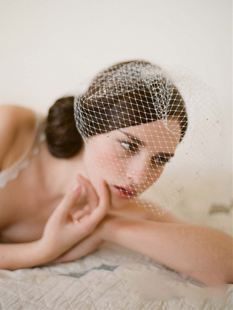 Vintage Bridal Veil with Hand-Sewn Rhinestone Hair Comb