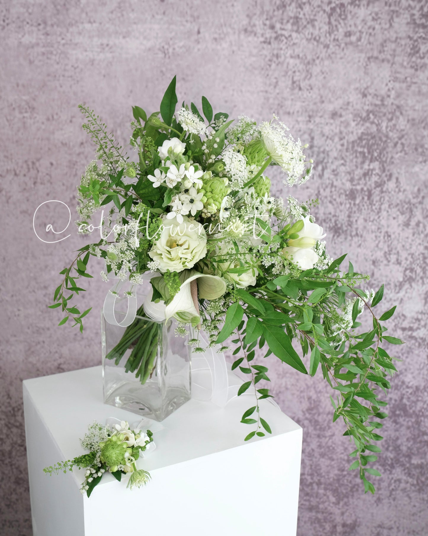 拖尾鮮花花球+新郎襟花訂製 🌿 Bridal Bouquets + groom's boutonnière