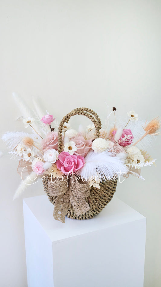 🧺粉紅色系玫瑰保鮮花花籃🧺 Pink Rose Preserved Flower Basket