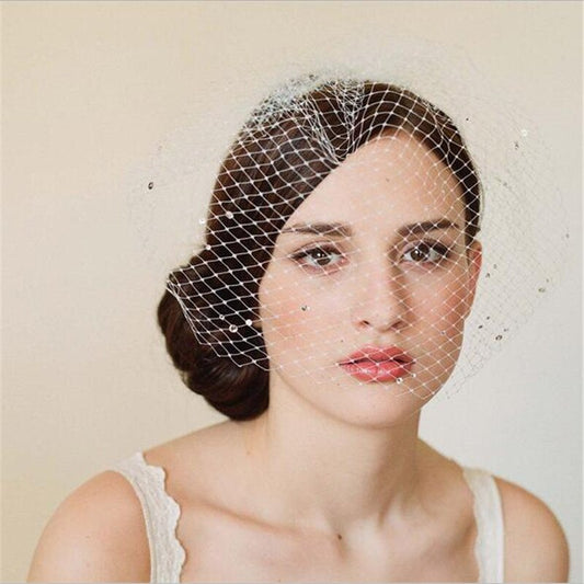 Vintage Bridal Veil with Hand-Sewn Rhinestone Hair Comb