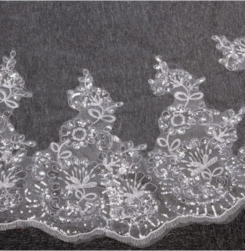 Single-Layer Long Sequin Lace Bridal Veil (175 cm)