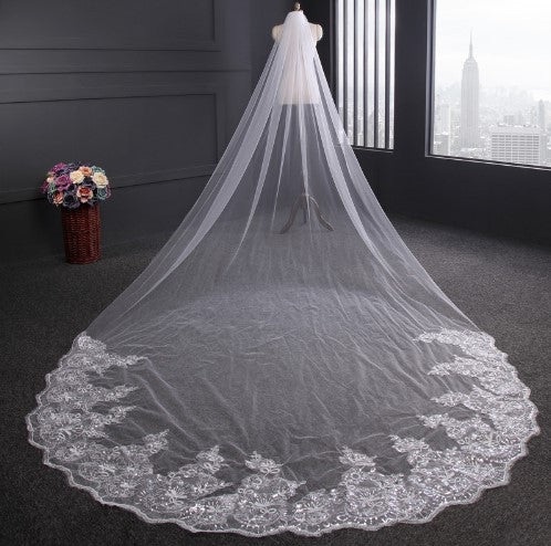 Single-Layer Long Sequin Lace Bridal Veil (175 cm)