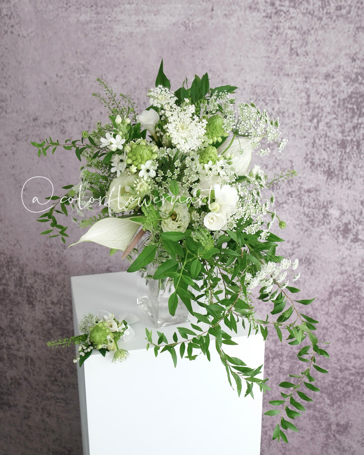 拖尾鮮花花球＋新郎襟花訂製 🌿 Bridal Bouquets + groom's boutonnière